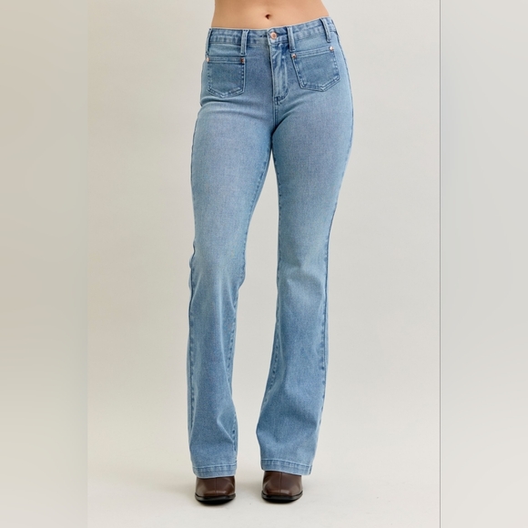 Judy Blue MR Medium Contrast Wash Bootcut Jeans Front Patch Pocket Various NEW - Picture 14 of 16